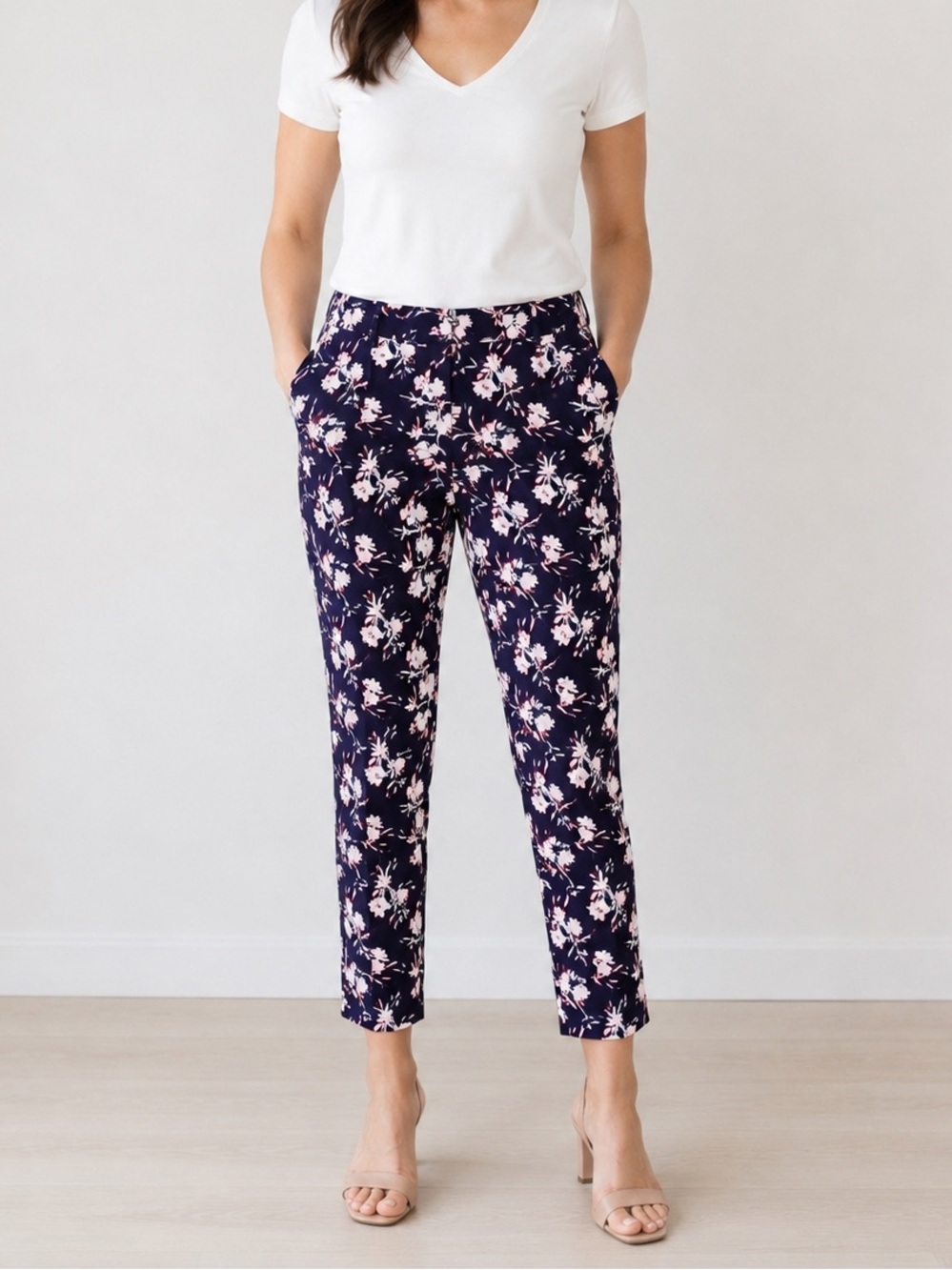 Banana Republic Navy Floral Ankle Pants